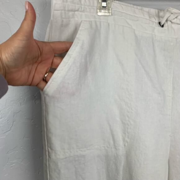 Cynthia Rowley Linen Capri Pants Size 2X White Women's Drawstring Lagenlook - Picture 3 of 8